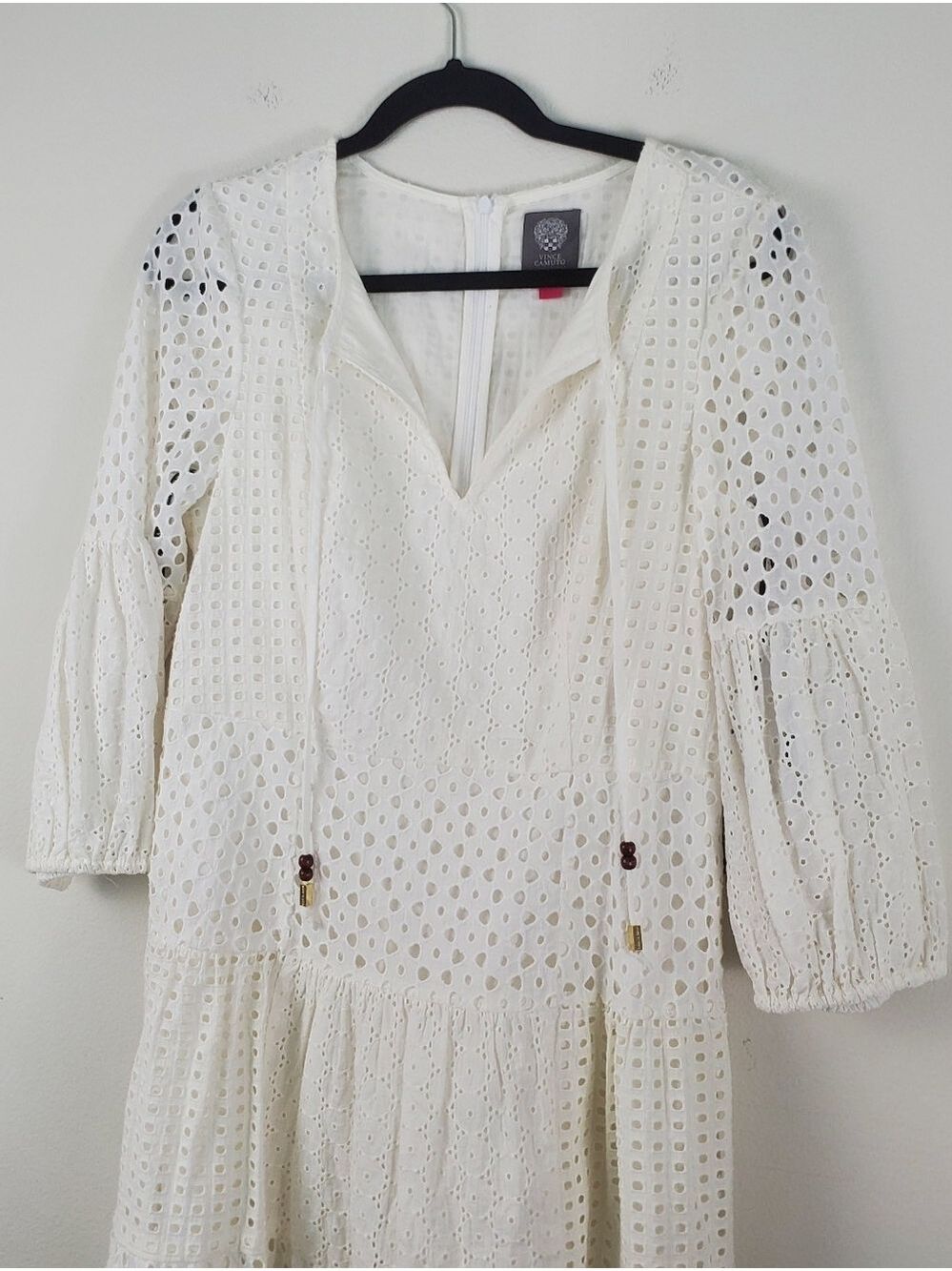 Vince Camuto White Eyelet Mini Dress Size 10 - Picture 3 of 13